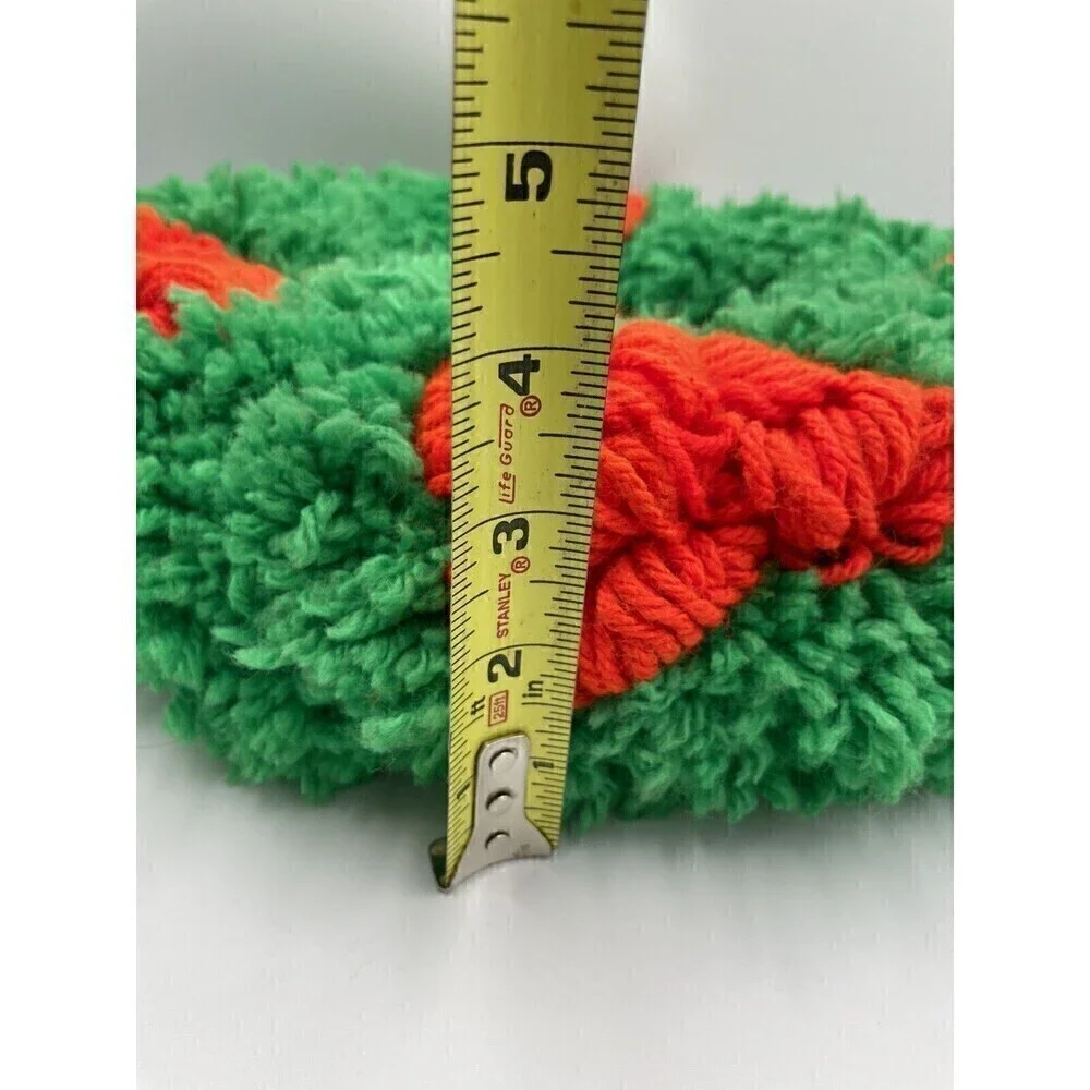 Vintage Handmade Green Crocheted Christmas Wreath  Red  Bow Holly Berries 14